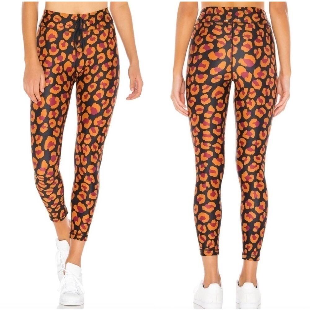 The Upside High Rise Drawstring Leggings Raspberry Leopard 4 - Picture 1 of 4